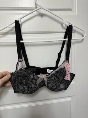 Wacoal черный кружева ретро шик Demi бюстгальтер на косточках новый с Ярлыками розовый бант 34C - Изображение 1 из 2