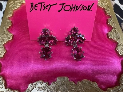 Pendientes Betsey Johnson Fucsia Rosa Cristal Tonos Joya Racimo Plata BRILLANTES Foto 1 de 2