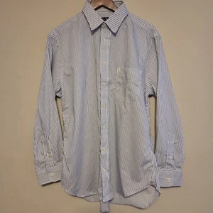 Gitman Bros Hemd 16,5 schmale Passform weiß blau gestreift Vintage hergestellt in den USA - Bild 1 von 14
