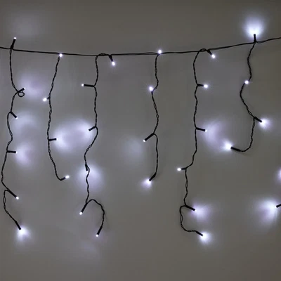 Solar Powered 200 LED White Blue Icicle String Lights Christmas Indoor Outdoor D - image 1 of 4