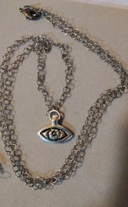 Eye Necklace, "Seek" On Back Double Sided Pewter Pendant, Stainless Steel Chain - Picture 1 of 5