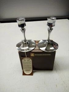 VTG Chrome Irvinware Candle Holders 3” Set Of 2 USA In Original Box - Picture 1 of 8