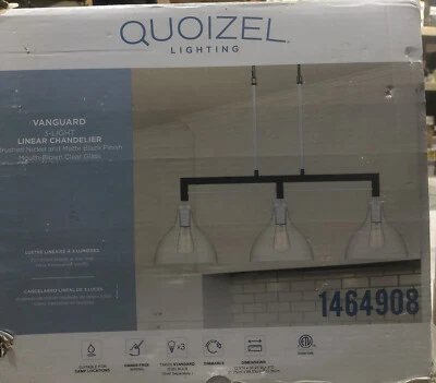 🔥Quoizel Vanguard Lámpara de araña tradicional de 3 luces negra mate y níquel cepillado Foto 1 de 4