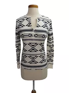 Ralph Lauren Top Size PS Black White Long Sleeves Geometric Collarless Cotton - Picture 1 of 5