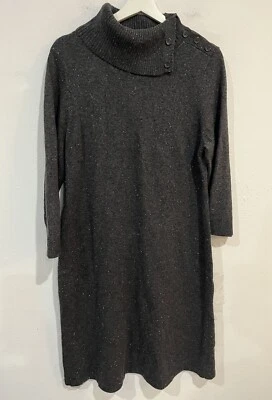 NEW Talbots Speckled Sweater Dress Womens Large Gray Knit Split Neck Button - Image 1 of 4