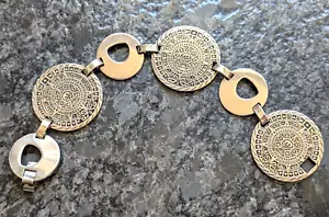 Vintage 925 Sterling Silver Mexican Aztec Mayan Calendar Link Bracelet 40g - Picture 1 of 8