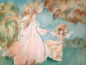 20. Jh. Lithographie 2/25 signiert Isa Celini Genreszene Mutter spielendes Kind - Bild 1 von 12