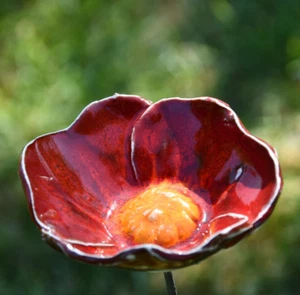 Keramik Gartendeko Blume Blumenstab Gartenstecker H45cm Midene Handgefertigt - Bild 1 von 13