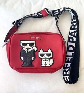 KARL LAGERFELD PARIS MAYBELLE ROUND HEAD DUO CAMERA CROSSBODY RED - Picture 1 of 10