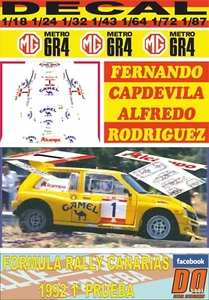 DECAL MG METRO 6R4 FERNANDO CAPDEVILA FORMULA RALLY CANARIAS 1992 (08) - Picture 1 of 1