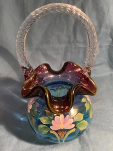 Fenton 2003 Mulberry Basket 3284 M5 1539/1950 B. Huggins hand painted +UV Glow - Picture 1 of 17
