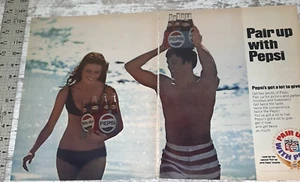 1970 Pepsi Vintage 2 Page Print Ad Beach Bathing Suit Woman Man Six Pack Bottles - Picture 1 of 3