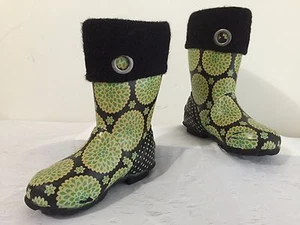 BOGS Miss Becca Dahlia Rubber Rainboots Black/Green Floral w/Black Girls Size 11 - Picture 1 of 12
