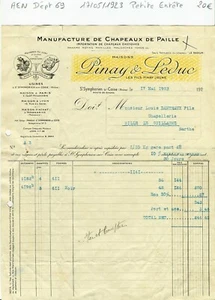 Dépt 69 - Saint Symphorien sur Coise - Petite Entête d'une Chapellerie de 1923 - Bild 1 von 1