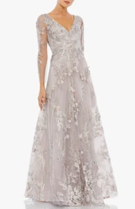 Neu mit Etikett Mac Duggal langärmliges A-Linien-Kleid mit Blumenstickerei Vintage fliederfarben Gr. 12 - Bild 1 von 9