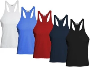 Men's Racerback Gym Vest Bodybuilding Muscle Stringer Plain Fitness Tank Top. - Picture 1 of 15