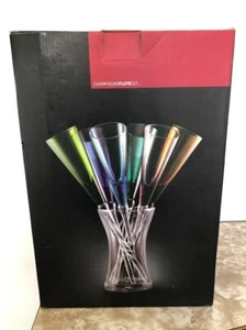 6 Sektflöten, ohne Fuß, mit Vase - Neu im Karton - Bild 1 von 3