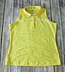 Under Armour Heatgear Womens XL sleeveless top collar yellow white tennis golf