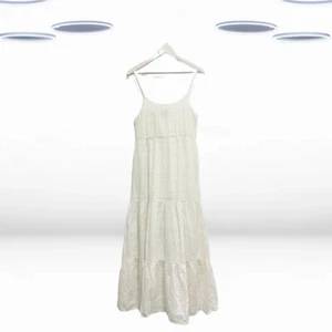 Ex Women’s Sleeveless Tall Size Broderie Angalasie Strap Maxi Dress in White - Picture 1 of 4