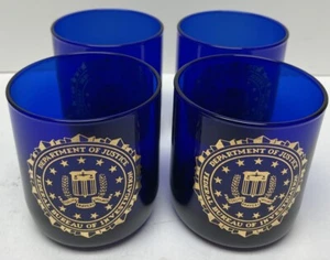 Set 4 blaue Glasbecher FBI Justizministerium Federal Bureau of Investigation - Bild 1 von 5