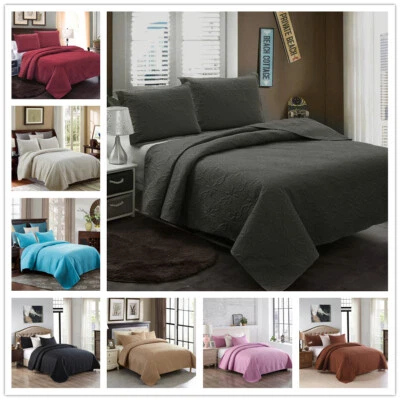 Embossed Reversible Bedspread Coverlet Quilt Set Bedding Cover Queen King - Image 1 of 4
