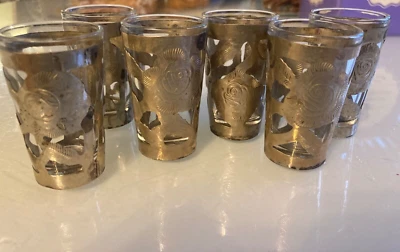 Vasos de chupito de plata de ley - Juego de seis - 925 - Diseño de rosa EE. UU.? o México? Foto 1 de 4