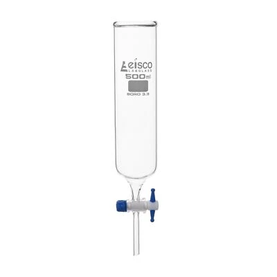 Embudo de caída de 500 ml PTFE llave de paso tapa abierta vidrio de borosilicato Foto 1 de 2