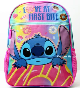 Disney Stitch School Backpack Large 16" Girls Book Bag Travel Tote Donuts New - Picture 1 of 7