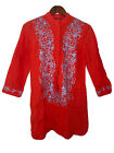 Brooks Brothers Womens Tunic Top Shirt Linen Embroidered Sz Xs Red Long Sleeve