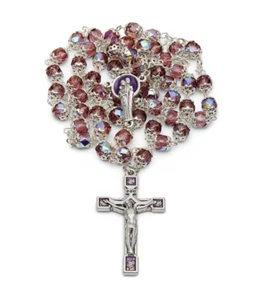 Holy Family Rosary Crystal Purple Beads Catholic Prayer Necklace from Vatican - Picture 1 of 14