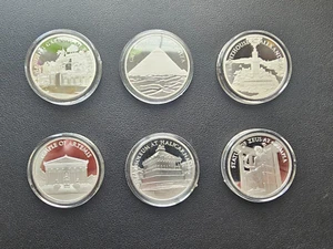 SET OF 6 - 7 WONDERS OF THE WORLD GARDENS TEMPLE PYRIMID LIGHTHOUSE ZEUS SILVER - Picture 1 of 15