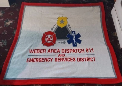 Manta tejida vintage * Weber Área Dispatch 911 y servicios de emergencia 60"x60" (B2 Foto 1 de 4