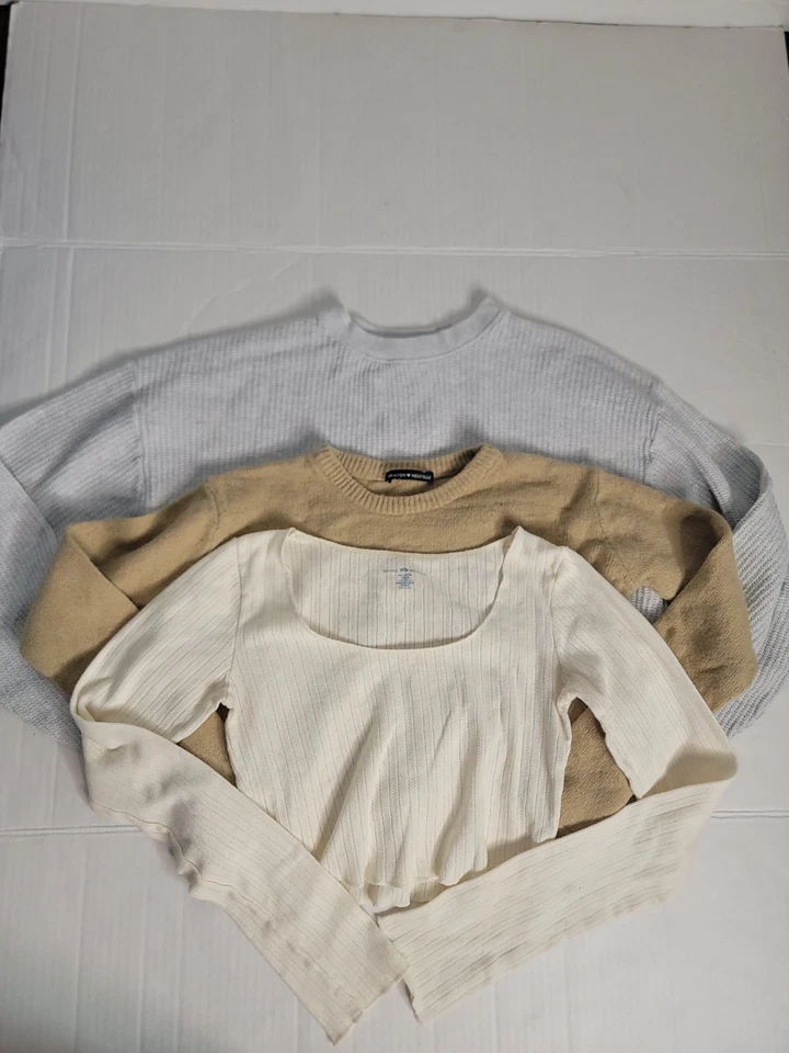Brandy Melville LOT (3) Crop Sweatshirt Top OS Long sleeves Stretch Cotton - Image 1 of 4