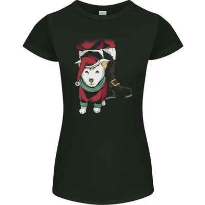 Santas Avec Un Chiot Chien Noël Xmas Femme Coupe Petite T-Shirt - Photo 1/2