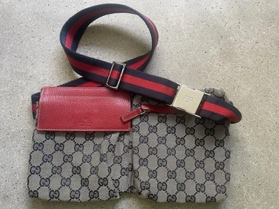 100% Authentic GUCCI Canvas Red Leather Blue Silver Belt Bag Unisex Purse AS IS - Image 1 of 4