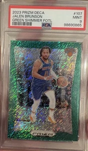 JALEN BRUNSON 2023-24 PANINI PRIZM DECA GREEN SHIMMER KNICKS /12 PSA - Picture 1 of 2