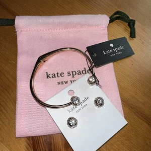 Kate Spade NY Lady Marmalade Studs & Crystal Hinge Bracelet Rose Gold With Pouch - Picture 1 of 11
