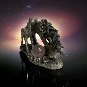 Figura Fantasía Comstock 4108 Peltre Barbudo Unicornio y Potro Esfera Cuarzo Rosa - Imagen 1 de 10