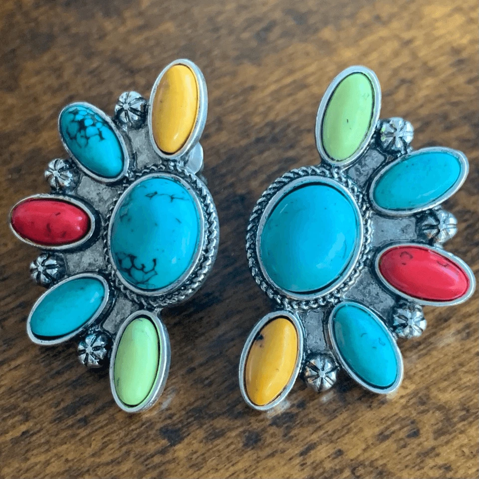 Pendientes racimo desierto para hombre imitación turquesa y piedras de colores en tono plata Foto 1 de 4