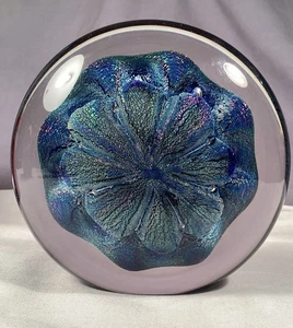 1999 Eickholt Glass Paperweight Dichroic Sand Dollar Iridescent Blue FANTASTIC! - Picture 1 of 9