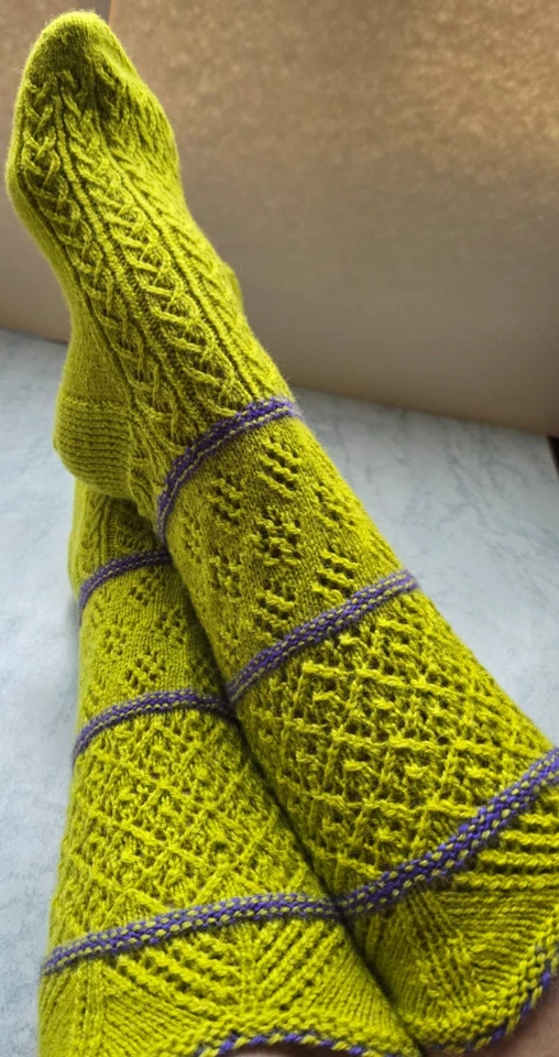 Lace Socks Women Handmade Green Unique 100 %  Natural Pretty Long Gift Cozy Boho - Image 1 of 4