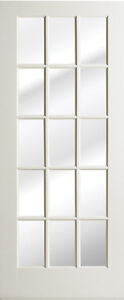 15 Lite Primed Smooth MDF Solid Wood Interior French Doors 6'8 Height - Prehung
