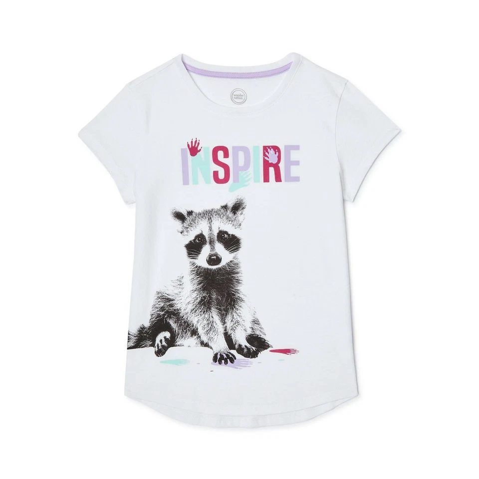 Wonder Nation Girls Owl/ Cat/ Otter/ Racoon Inspire Super Cute Graphic Tee Shirt - Image 1 of 1