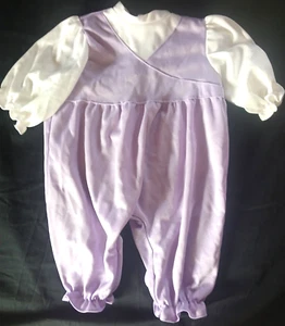 Handmade Baby Doll Lilac White Long Sleeve Sleeper Open Gathered Cuffs Legs - Picture 1 of 6