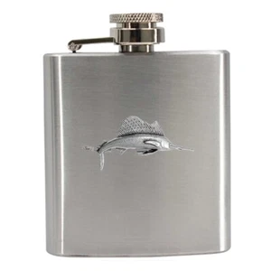 F13 Pez Vela Pescado Peltre Compacto 3oz Acero Inoxidable Frasco de Cadera Tapa Cautiva - Imagen 1 de 3