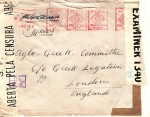 BRAZIL WW2 Cover *GREEK LEGATION* GB London MULTIPLE CENSOR 1943 {samwells}EP106 - Picture 1 of 7
