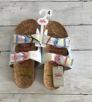 Sandalias deslizantes Justice Youth Girls Slip On Footbed Plateadas Talla 4 Nuevas Foto 1 de 2