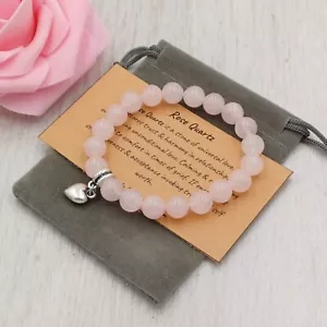 ROSE QUARTZ Bracelet Stretch Fit Handmade + Gift Bag & Card Crystal Gemstone 8mm - Picture 1 of 6