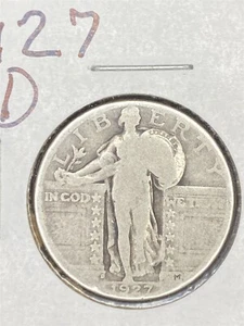 1927 D Standing Liberty Quarter 25 Cents 90% Silver DENVER Mint Coin - Picture 1 of 4
