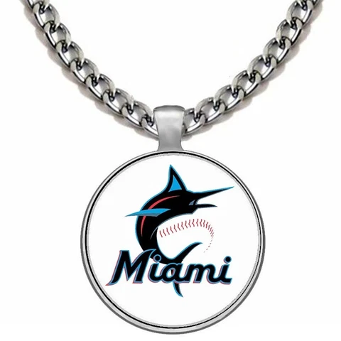 Large Miami Marlins Stainless Steel Chain Link Pendant Necklace Free Ship D5 Cover